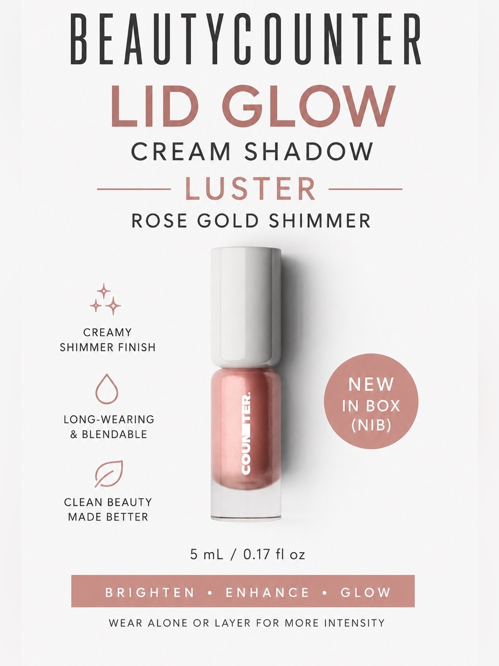 Beautycounter Lid Glow Cream Shadow Luster Rose Gold Shimmer NIB